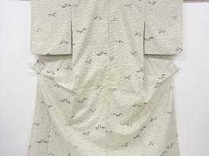 アンティーク　抽象葉模様織り出し本塩沢単衣着物